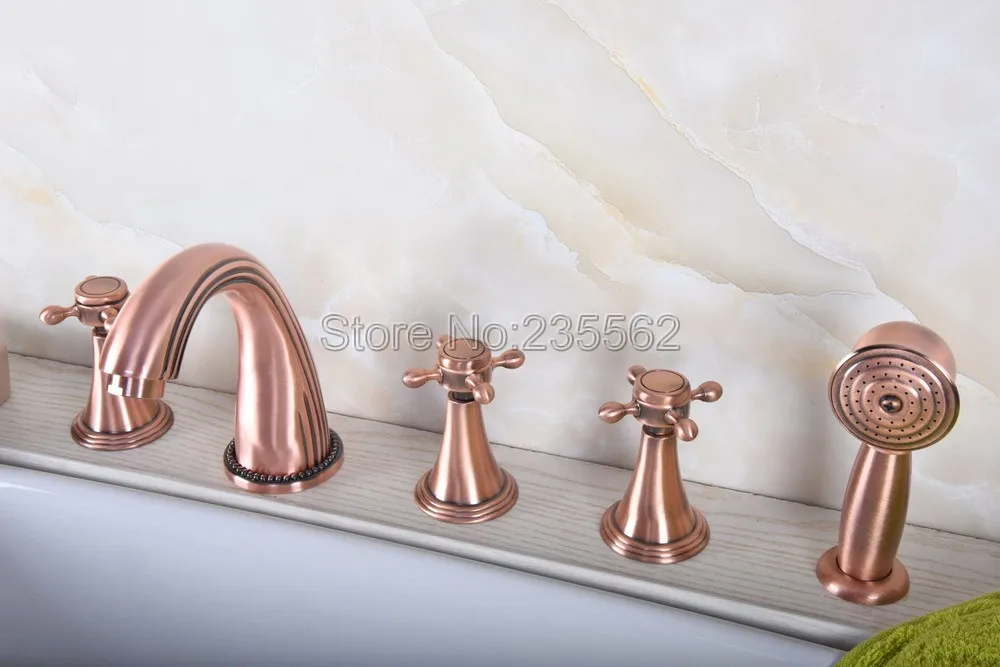 Antique Red Copper 5pcs Widespread Deck Mounted Bathtub Bath Tub Faucet with Handheld Shower Set ltf199
Antique Red Copper 5pcs Widespread Deck Mounted Bathtub Bath Tub Faucet with Handheld Shower Set ltf199