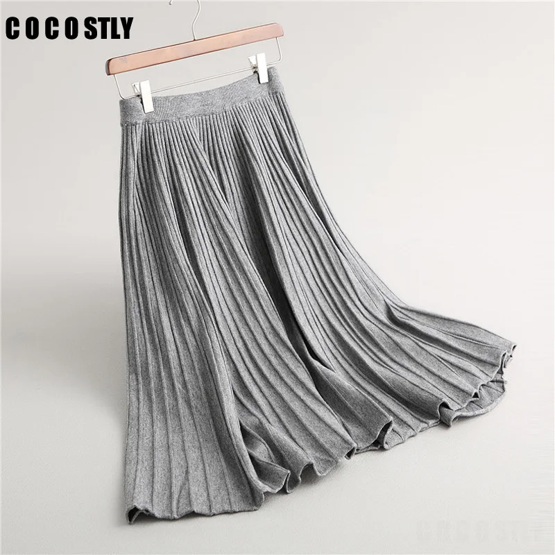 2018 Winter Women's pleated skirt Fashionable elegant Autumn-Winter knitted skirt solid color with elastic waist saia
2018 Winter Women's pleated skirt Fashionable elegant Autumn-Winter knitted skirt solid color with elastic waist saia