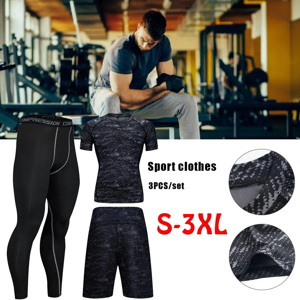 Sportswear 3-Piece Set Short Sleeve Quick-Drying Compression Tights Basketball Running Athletic Wear for Men 
Sportswear 3-Piece Set Short Sleeve Quick-Drying Compression Tights Basketball Running Athletic Wear for Men