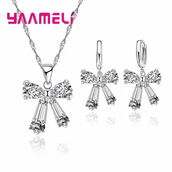 Hot Sale Pendant Necklace Earrings Jewelry Set 925 Sterling Silver Simple Bowknot Design Austrian Crystal for Women
Hot Sale Pendant Necklace Earrings Jewelry Set 925 Sterling Silver Simple Bowknot Design Austrian Crystal for Women