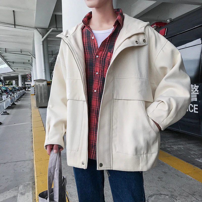 2018 Men's Short Style Fashion Casual Loose Woolen Coat Hooded Windbreaker Long Sleeves Black/white Color Jacket Outwear S-XL
2018 Men's Short Style Fashion Casual Loose Woolen Coat Hooded Windbreaker Long Sleeves Black/white Color Jacket Outwear S-XL