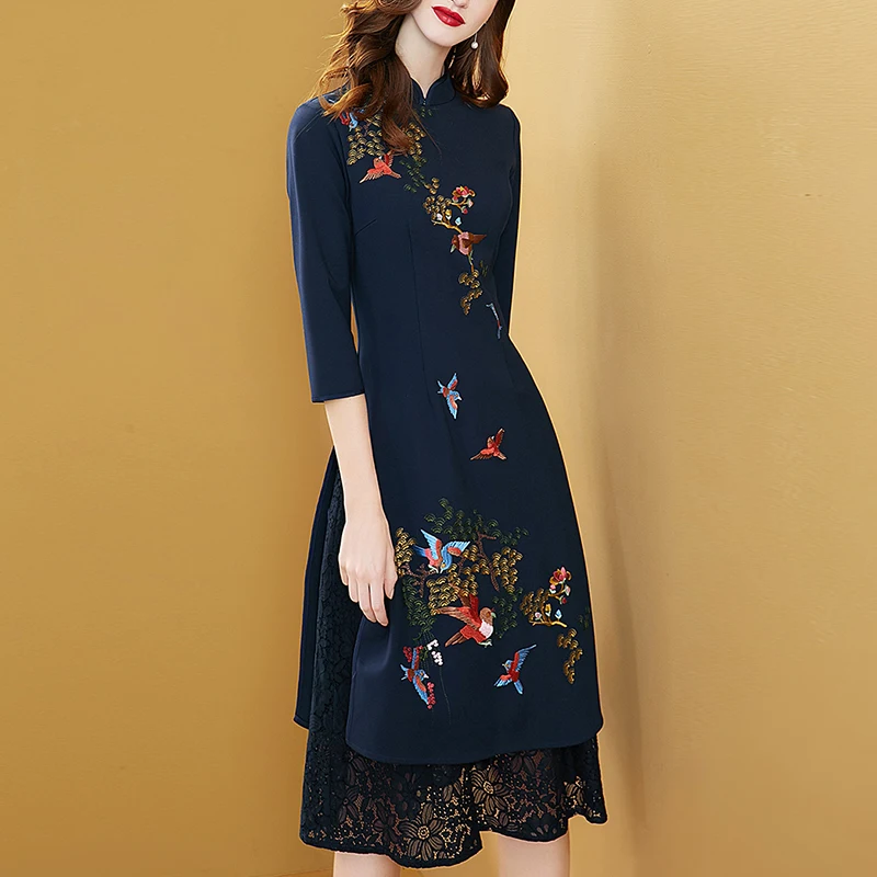 2019 Spring New Chinese Style Lace Cheongsam Dress Fashion Slim Embroidery Vestidos Large size High quality Elegant Dresses
2019 Spring New Chinese Style Lace Cheongsam Dress Fashion Slim Embroidery Vestidos Large size High quality Elegant Dresses