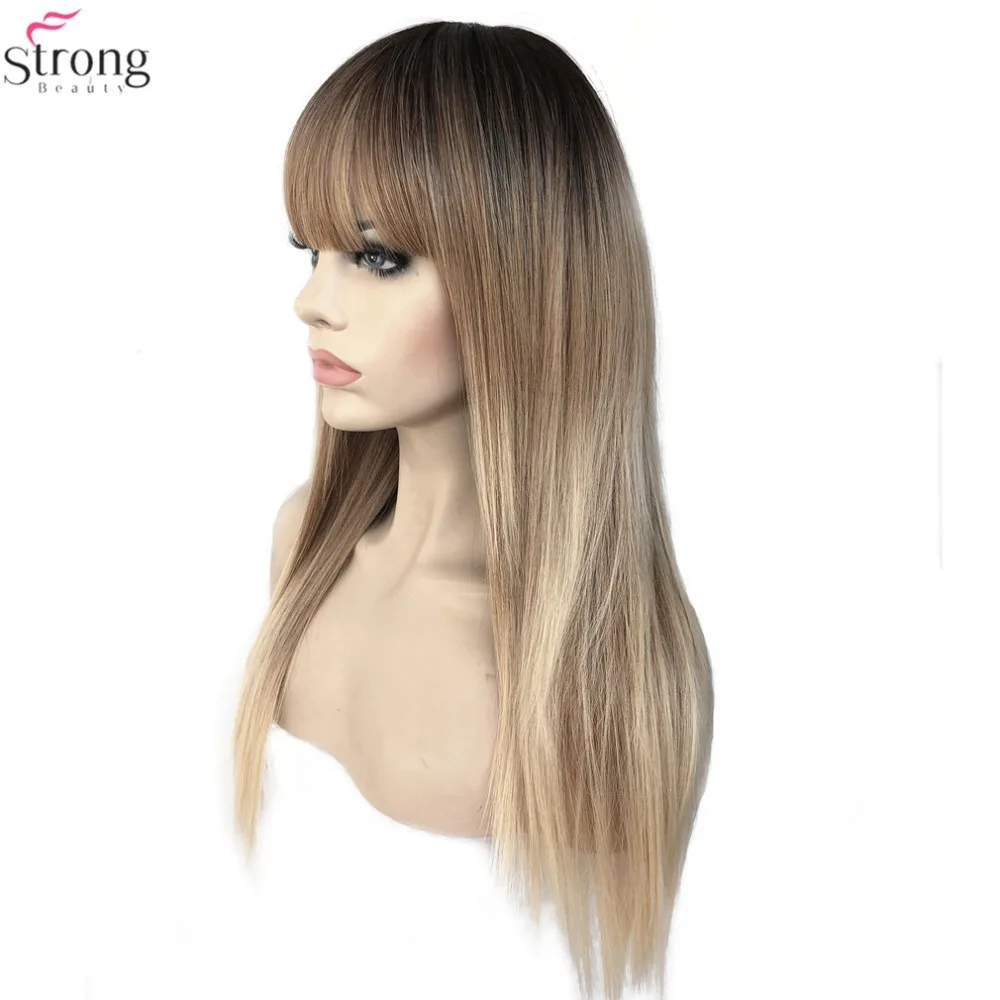 

StrongBeauty Women's Synthetic Wigs Hair Matte Ombre Long Straight Neat Bang Style Natura Wig Blonde