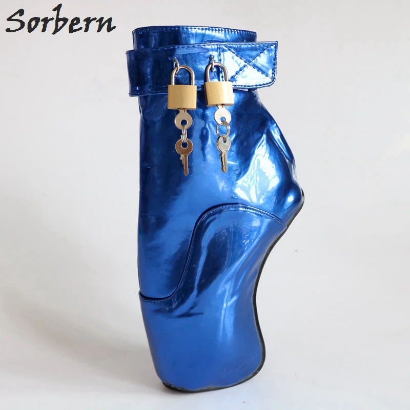 Sorbern Fashion 7 Inch Ultra High Heels Lockable Knee High Sexy Fetish Boots Pump Lace Up Ballet Heelless Long Boots for Women