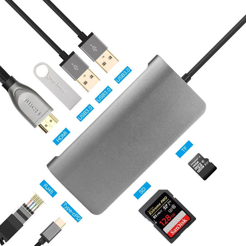 8 in 1 USB3.1 Hub USB-C Hub Type-C to 4K Video HDMI Gigabit Ethernet SD TF Card Card Adapter USB 3.0 USB C Type C HUB
8 in 1 USB3.1 Hub USB-C Hub Type-C to 4K Video HDMI Gigabit Ethernet SD TF Card Card Adapter USB 3.0 USB C Type C HUB