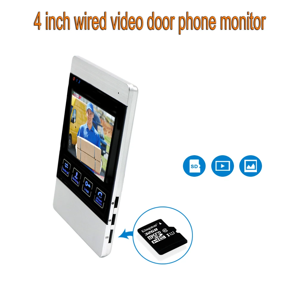 4-дюймовый HD светодиодный монитор для видеодомофона дверной звонок