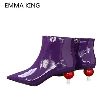 Purple Shiny Patent Leather Martin Boots Women Point Individual Lollipop Strange Heel Ladies High Heels Shoes Woman Ankle Boots
Purple Shiny Patent Leather Martin Boots Women Point Individual Lollipop Strange Heel Ladies High Heels Shoes Woman Ankle Boots