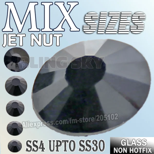 Jet Nut Mix Sizes SS3 SS10 SS4 SS30 Nail Decoration Rhinestones glass non hotfix crystals glitters strass for DIY decor manicure
Jet Nut Mix Sizes SS3 SS10 SS4 SS30 Nail Decoration Rhinestones glass non hotfix crystals glitters strass for DIY decor manicure