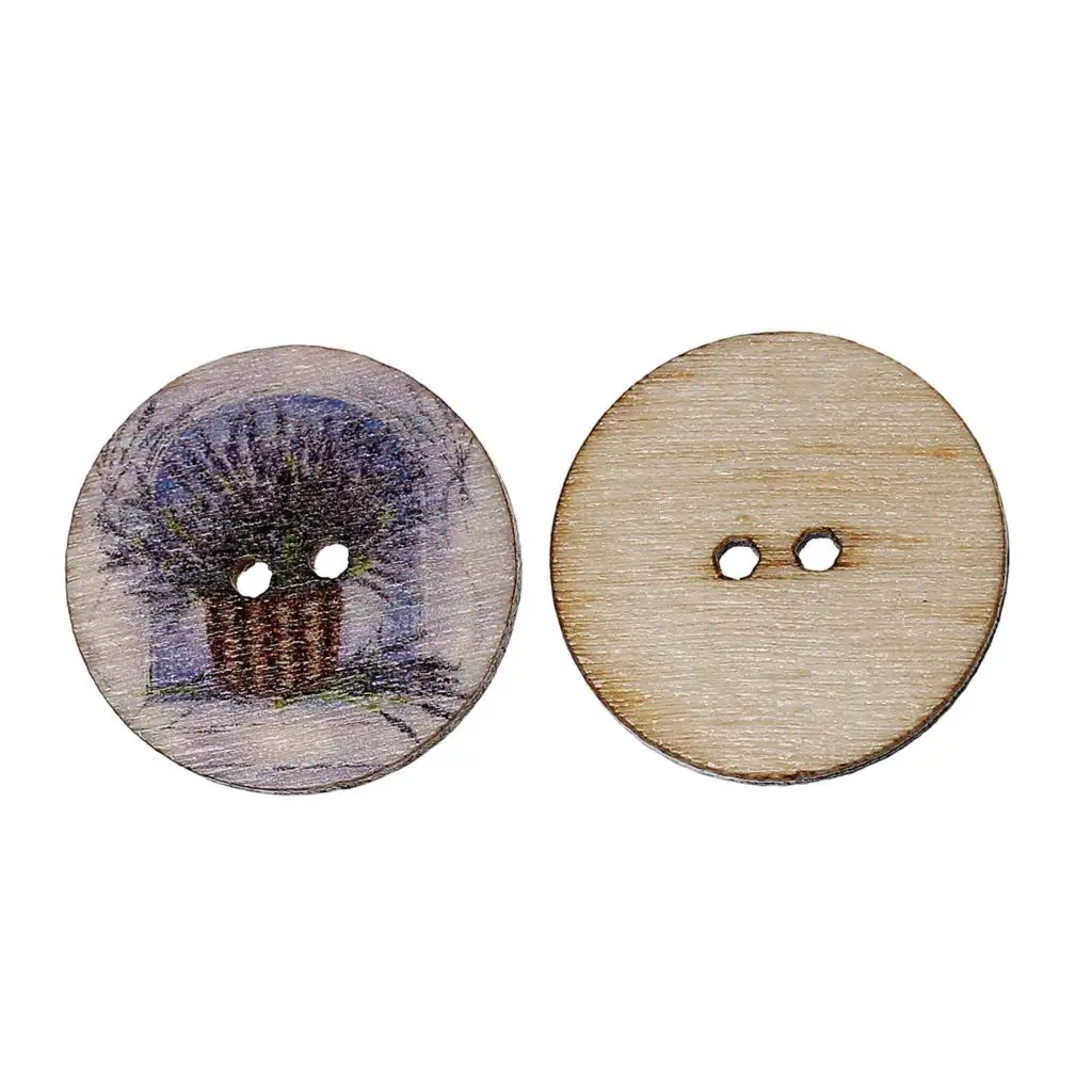 

Wood Sewing Button Scrapbooking Round Purple 2 Holes Lavender Pattern 25mm(1")Dia,100 PCs new