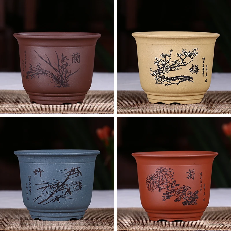 Chinese Style Mini Bonsai Pots Purple Clay Flower Pots Handmade Groot