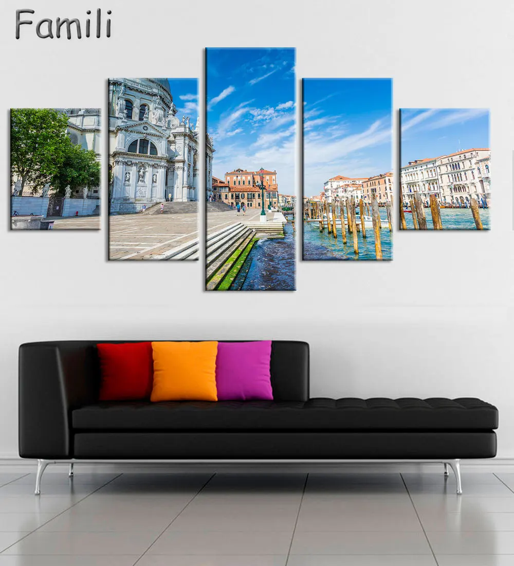 

Unframed 5 Panels Canvas Wall Art for Wall Decor Home Decoration Seaside Castle Nature Canvas Paintings Modern Venice Print Art