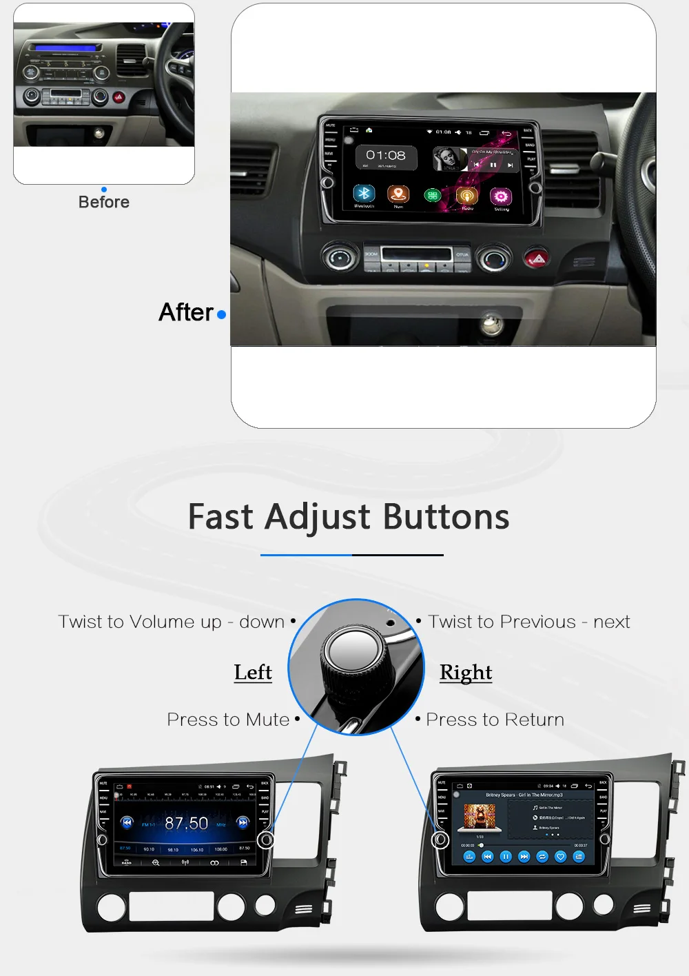 Android 8.0 4GB RAM Octa Core Car DVD Player GPS Glonass RDS Radio wifi 4G Bluetooth For Honda CIVIC 2006 2011 right left hand