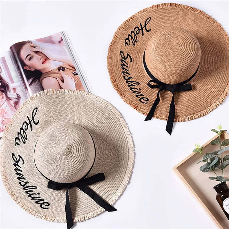 Handmade Weave letter Sun Hats For Women Black Ribbon Lace Up Large Brim Straw Hat Outdoor Beach hat Summer Caps Chapeu Feminino
Handmade Weave letter Sun Hats For Women Black Ribbon Lace Up Large Brim Straw Hat Outdoor Beach hat Summer Caps Chapeu Feminino