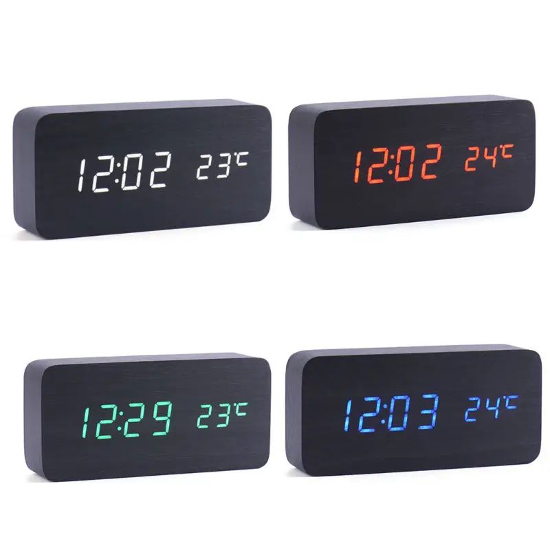 Table Digital Clock With LED Backlight Bedroom Bedside Desk Wooden Clock Desktop Sound Control LED Clock Thermograph Nice Gift
Table Digital Clock With LED Backlight Bedroom Bedside Desk Wooden Clock Desktop Sound Control LED Clock Thermograph Nice Gift