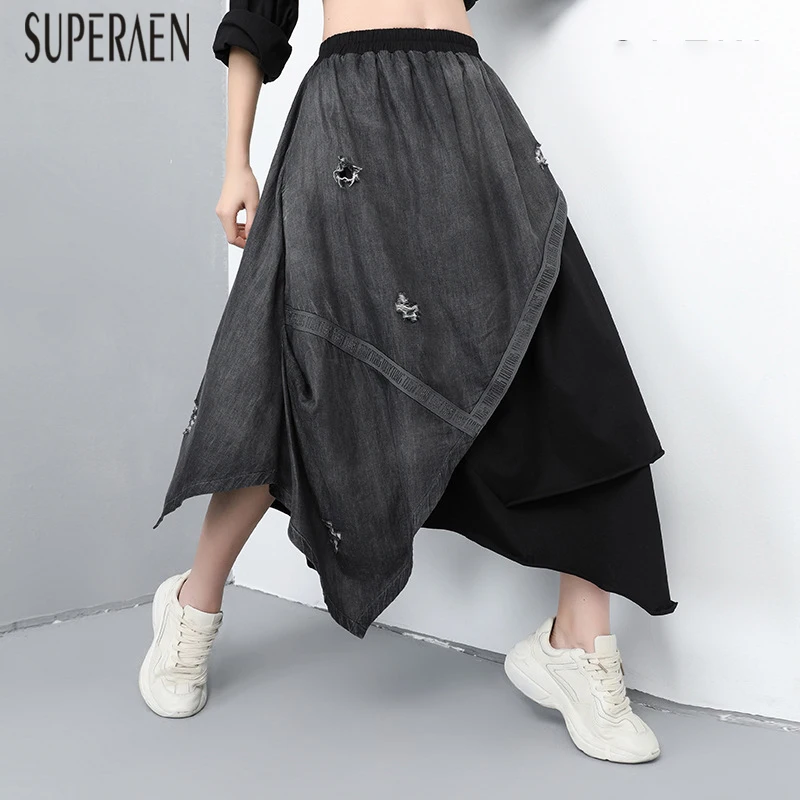 SuperAen Europe Women Skirts 2019 Spring New Fashion Casual Wild Denim Splice Skirts Female Loose Pluz Size Irregular Skirts
SuperAen Europe Women Skirts 2019 Spring New Fashion Casual Wild Denim Splice Skirts Female Loose Pluz Size Irregular Skirts