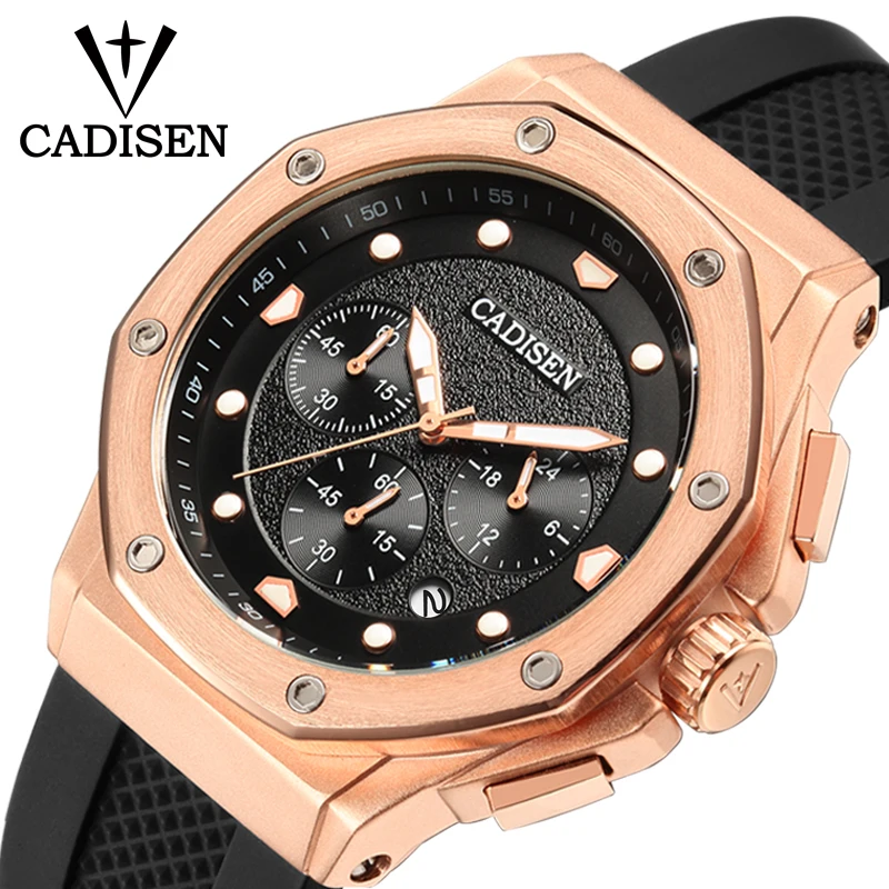 

CADISEN Mens Watch Sport Chronograph Silicone Strap Quartz Army Military Watches Luxury Male Relogio Masculino CN9058M