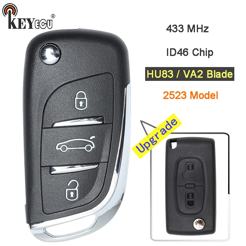 KEYECU 433MHz ID46 Chip CE0523 Model Modified Flip Folding Remote Key Fob 2 3 Button HU83/ VA2 Blade for Peugeot after 20110416
KEYECU 433MHz ID46 Chip CE0523 Model Modified Flip Folding Remote Key Fob 2 3 Button HU83/ VA2 Blade for Peugeot after 20110416