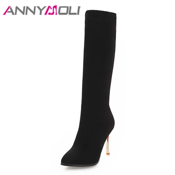 ANNYMOLI Brand Desinger Shoes Women Pointed Toe Socks Boots High Quality Knee High Boots Elastic High Heel Boots Gray 34-43
ANNYMOLI Brand Desinger Shoes Women Pointed Toe Socks Boots High Quality Knee High Boots Elastic High Heel Boots Gray 34-43