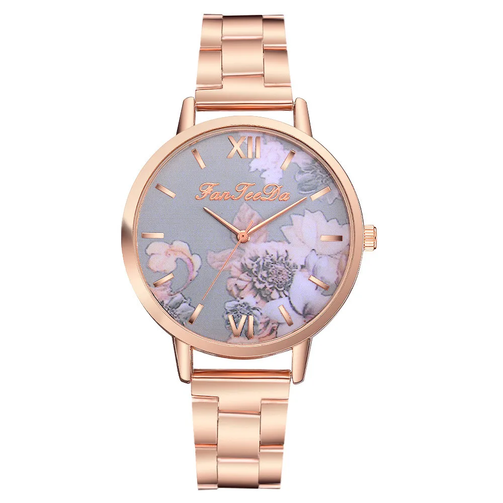 

woman watches rose gold stainless steel Fanteeda Fashion Simple Printed Casual Dial Quartz Watch relogio feminino clock 30X