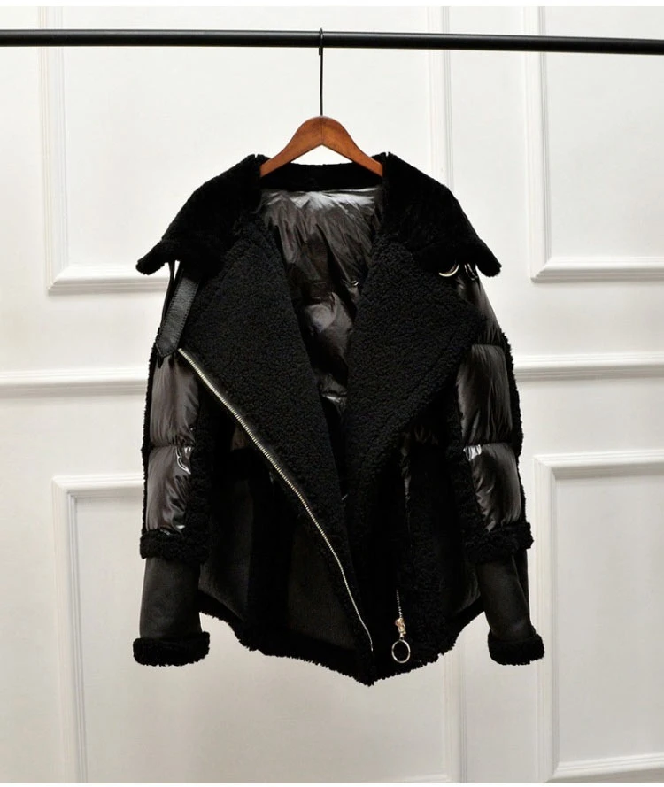 genuine leather and fur duck down coat silver (19)