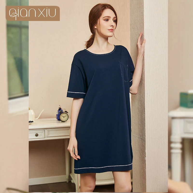 2019 Summer Women Casual Loosen Nightgown Female O-neck collar short sleeve Sleepshirt Ladies Cotton sleepwear dress with pocket
2019 Summer Women Casual Loosen Nightgown Female O-neck collar short sleeve Sleepshirt Ladies Cotton sleepwear dress with pocket