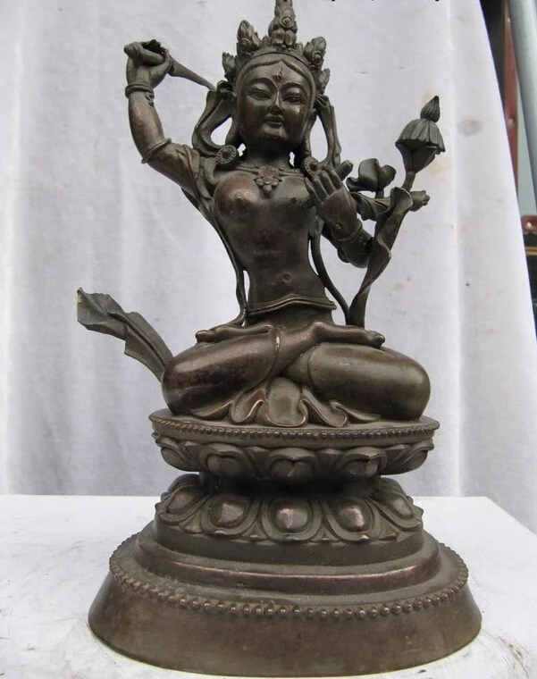song voge gem S0889 Tibet Pure Bronze Copper Manjusri Guan Yin Kwan-yin Boddhisattva Buddha Statue