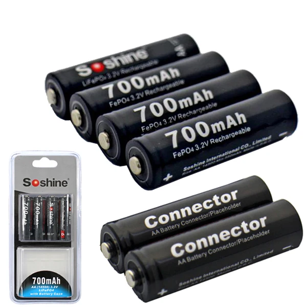 4PCS Soshine 3.2V LiFePO4 battery AA 14500 battery pilas recargables With Battery Case and connectors
4PCS Soshine 3.2V LiFePO4 battery AA 14500 battery pilas recargables With Battery Case and connectors