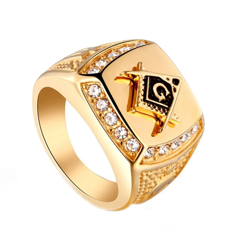 Gold Stainless Steel Masonic Crystal Paved Men's Signet Rings Flawless Alien Templar Finger Band Anillos Free Shipping
Gold Stainless Steel Masonic Crystal Paved Men's Signet Rings Flawless Alien Templar Finger Band Anillos Free Shipping