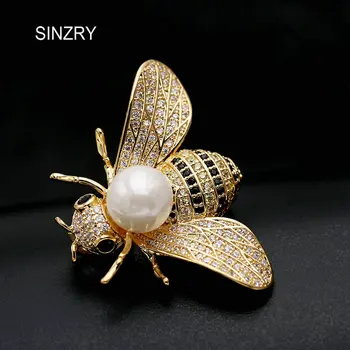 

SINZRY new cute jewelry accessory gold color full cubic zircon bee brooches pin elegant OL scarf buckles