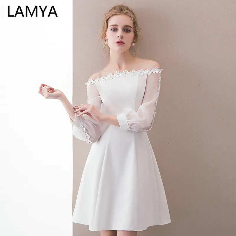 LAMYA Full Appliques Prom Dresses 2019 Short Satin A Line Evening Patry Dress Customized Boat Neck Formal Gown For Women
LAMYA Full Appliques Prom Dresses 2019 Short Satin A Line Evening Patry Dress Customized Boat Neck Formal Gown For Women