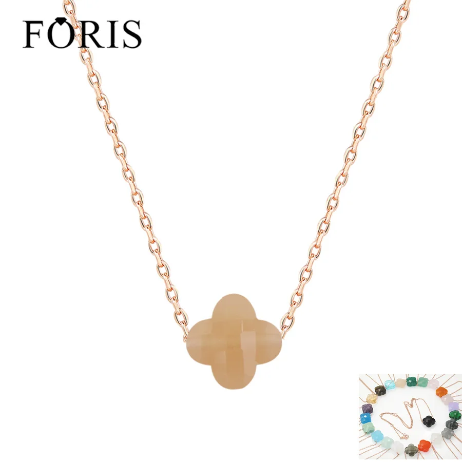 

FORIS Brand Jewelry Fashion Beautiful Four Leaf Clover Rose Gold Crystal Necklace For Girlfriend Gift 15 Colors PN036