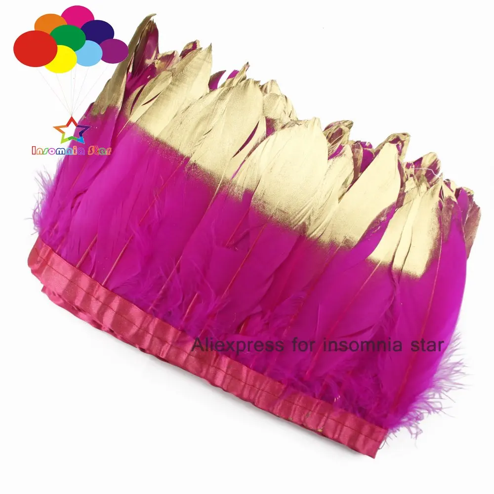 2 Meter deep pink Goose feather fringe paint gold tips Feathers Trims with Satin Ribbon Tape plumas de faisan flecos para coser
2 Meter deep pink Goose feather fringe paint gold tips Feathers Trims with Satin Ribbon Tape plumas de faisan flecos para coser