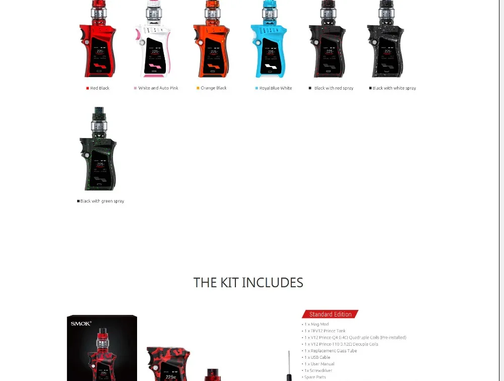 SMOK Mag Kit 225W Electronic Cigarettes perfect Handle Vape with 8ml TFV12 Prince Tank Electronic Cigarettes Kit Vaporizer Mod