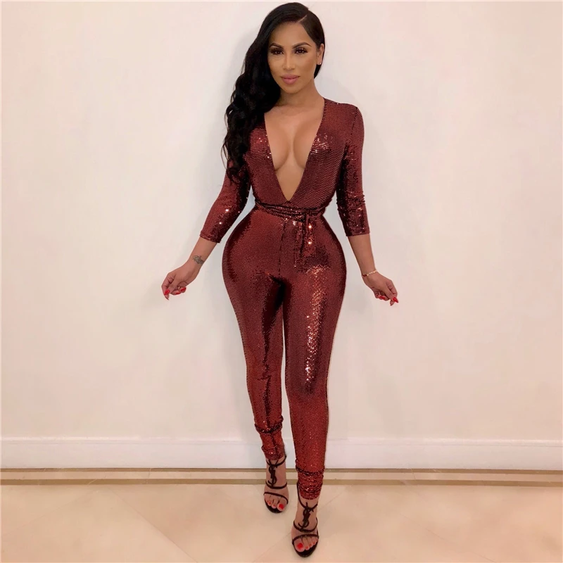 Best Streetwear Sequin Jumpsuit Integral Women Elegant Long Bodycon Rompers Womens Jumpsuit Deep V-neck Nightclub Party Overalls
Best Streetwear Sequin Jumpsuit Integral Women Elegant Long Bodycon Rompers Womens Jumpsuit Deep V-neck Nightclub Party Overalls