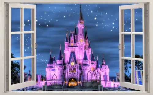 50*70 см дети мультфильм Diy Замок 3D окно вид на стену Наклейка кирпичная стена