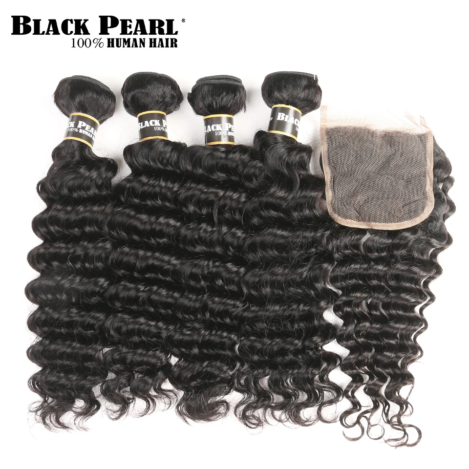 Black Pearl Pre-Colored Deep Wave Bundles with Closure Peruvian Human Hair Weave 4 Bundles With 4x4 Lace Closure Non-Remy Hair
Black Pearl Pre-Colored Deep Wave Bundles with Closure Peruvian Human Hair Weave 4 Bundles With 4x4 Lace Closure Non-Remy Hair