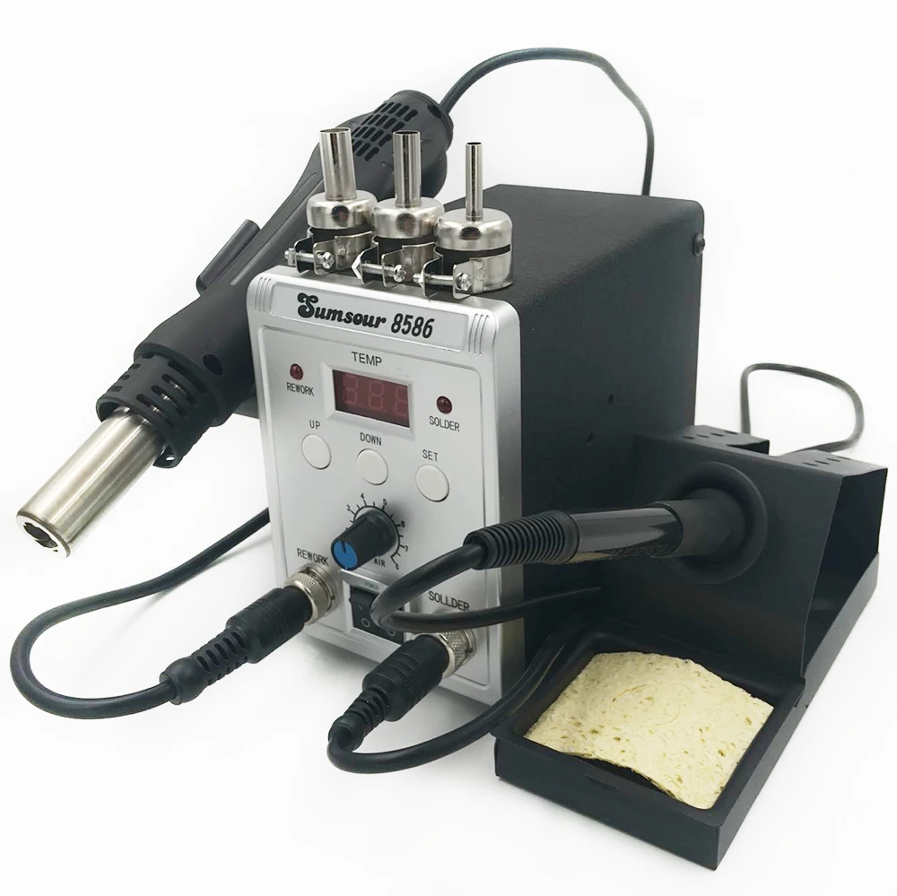 Solder Station 8586 2in1 Electric Soldering Irons Hot Air Gun SMD Rework Soldering Desoldering Welding Machine Repair Tool Kit
Solder Station 8586 2in1 Electric Soldering Irons Hot Air Gun SMD Rework Soldering Desoldering Welding Machine Repair Tool Kit