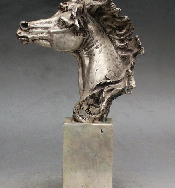 14" Chinese Fengshui Silver Success Horse Head Animal Art Adorn Statue Sculpture
14" Chinese Fengshui Silver Success Horse Head Animal Art Adorn Statue Sculpture