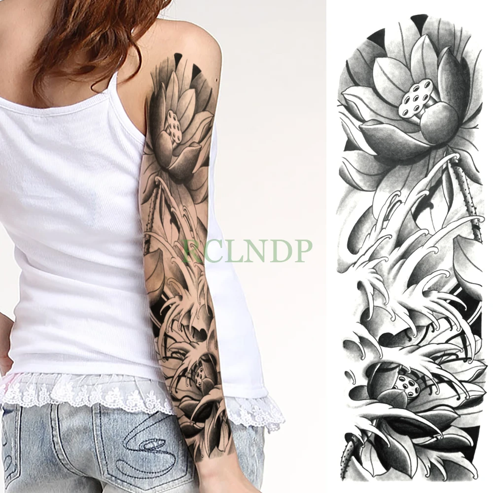 Фото Waterproof Temporary Tattoo Sticker Lotus flower full arm large size fake tatto flash tatoo for men women | Красота и здоровье