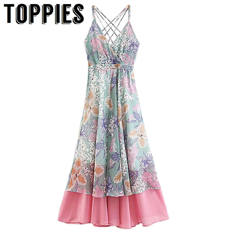 2019 Summer Beach Boho Long Dress Sexy Bandage Floral Printing Camisole Dress Pleated Hem Elegant Vestidos Women
2019 Summer Beach Boho Long Dress Sexy Bandage Floral Printing Camisole Dress Pleated Hem Elegant Vestidos Women