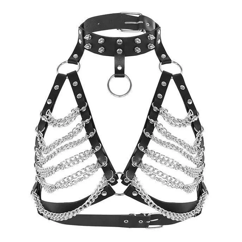 Gothic Link Chain Hollow Out Crop Top Women Metal Studs O Rings PU Leather Tank Top Sexy Rave Festival Clothing Party Club Tops
Gothic Link Chain Hollow Out Crop Top Women Metal Studs O Rings PU Leather Tank Top Sexy Rave Festival Clothing Party Club Tops