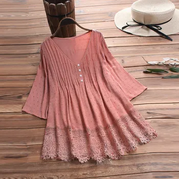 Summer Blouses Women Vintage Shirts Three Quarter V-Neck Plus Size 5XL Lace Tops Fashion Pleated A-Line Blouse Blusas Mujer
Summer Blouses Women Vintage Shirts Three Quarter V-Neck Plus Size 5XL Lace Tops Fashion Pleated A-Line Blouse Blusas Mujer
