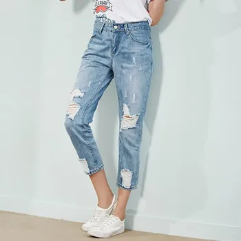 

Mom Jeans High Waist Vintage Ripped Boyfriend Denim Pants For Women Distressed Trousers Teen Girls Juniors Plus Size Summer