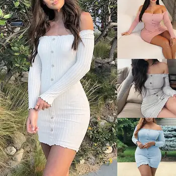 Solid Color Women Off Shoulder Single Breasted Long Sleeve Bodycon Mini Dress
Solid Color Women Off Shoulder Single Breasted Long Sleeve Bodycon Mini Dress