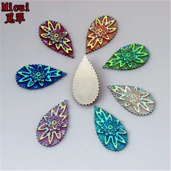 

Micui 40pcs 16*30mm AB Color Drop Rhinestone Resin Rhinestones Flatback Stone For Clothes Dress Crafts Garment decoration ZZ531