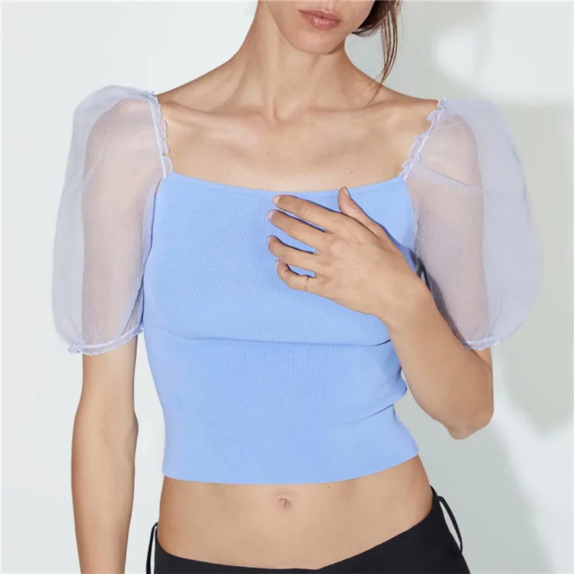 Women sexy stylish solid blue blouse short puff sleeve stretchy transparent Square collar female casual chic brand tops blusas
Women sexy stylish solid blue blouse short puff sleeve stretchy transparent Square collar female casual chic brand tops blusas