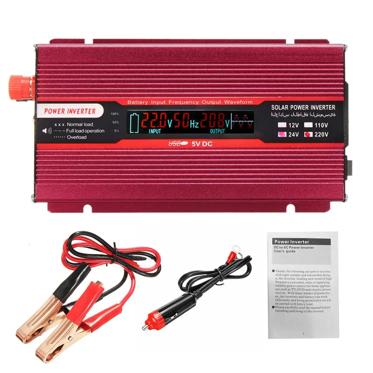 Inverter DC 12V/24V AC 200-240V 2000W Voltage Transformer Modified Sine Wave Converter Power Car Inverter + LCD Display
Inverter DC 12V/24V AC 200-240V 2000W Voltage Transformer Modified Sine Wave Converter Power Car Inverter + LCD Display