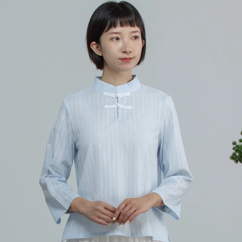 Tea Cheongsam Costume Jacket Female New Cotton Linen Plate Button Chinese Clothing Zen Service | Тематическая одежда и