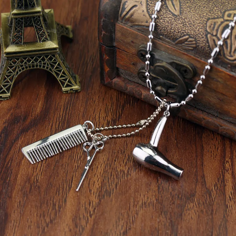 

Cosmetologist Hair Dresser Silver Necklace Hair Dryer/Scissor/Comb Dangle Pendant Necklace Scissors Jewelry Hairdresser Gift