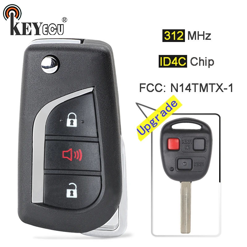 KEYECU 312MHz 4C Chip FCC: N14TMTX-1 Upgraded Flip Folding 3 Button Remote Key Fob key for Lexus RX300 1999-2003
KEYECU 312MHz 4C Chip FCC: N14TMTX-1 Upgraded Flip Folding 3 Button Remote Key Fob key for Lexus RX300 1999-2003